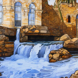 new building preserving some of the old mill  by Eris and AI