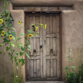 New Mexico Rustic Gate with Sunflowers by Rebecca Herranen