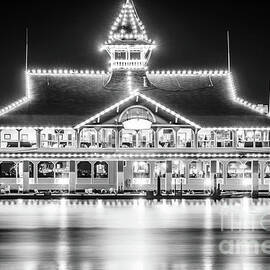 Newport Beach Pavilion at Night Black and White Photo by Paul Velgos