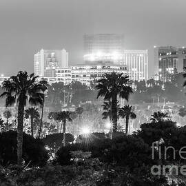 Newport Beach Skyline at Night Black and White Photo by Paul Velgos