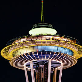 Night at Space Needle Seattle Washington by Tommy Farnsworth
