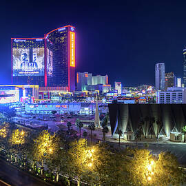 Night view of Las Vegas Strip with Casinos and Guardian Angel Cathedral by Miroslav Liska