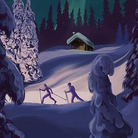Nordic northern lights night ski by Sassan Filsoof