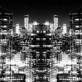 NYC Reflection - Night Skyscrapers BW by Philippe HUGONNARD