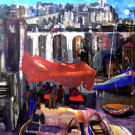 Old town by the sea by Aba-Novak Vilmos - Hungarian painters by Aba-Novak Vilmos