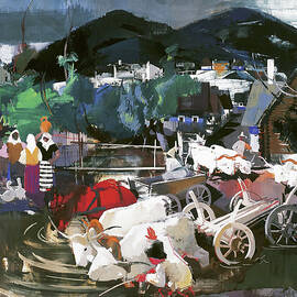 Old village in Transylvania  by Aba-Novak Vilmos - Hungarian painters by Aba-Novak Vilmos