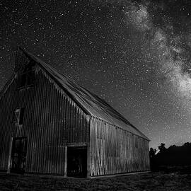 Olsen Barn Nightscape - Black and White by Mike Lee