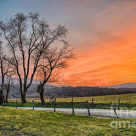 Orange Glow Sunset at Cades Cove in the Smoky Mountains National Park by Jimmy Pappas