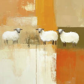 Orange Sheep Abstract Painting by Lisa S Baker - Metal Posters