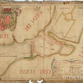 Ottoman-Venetian War Manuscript Map of the Castle of Agia Mavra by Antonios Valamontes