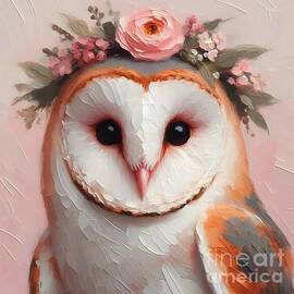 Owl with Floral Crown by Lucia Stewart