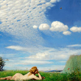 Pacsirta, Lark, nude on the summer meadow by Szinyei Merse Pal - Hungarian painters by Szinyei Merse Pal