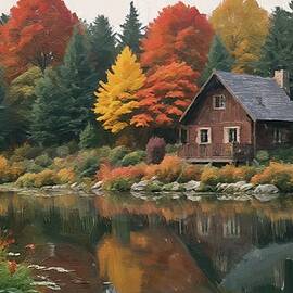 Autumn Cabin Painting by Nature Oil Painting