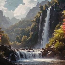 Waterfalls Oil Painting on Canvas by Nature Oil Painting