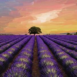 Painting of a vibrant field of lavender by Nature Oil Painting