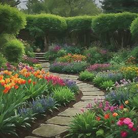   Painting of a vibrant springtime garden by Nature Oil Painting