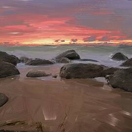 Paintings of enchanting beach rocks by Nature Oil Painting