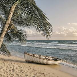 Palm Trees and a Boat by David Manlove