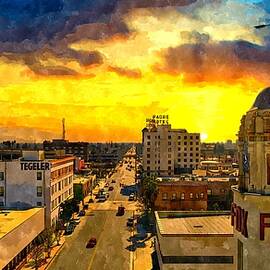 Panorama of downtown Bakersfield, California - watercolor painting by Nicko Prints