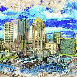 Panorama of Downtown Tampa, Florida - colored drawing by Nicko Prints