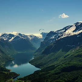 Paraglider Views Lake Lovatnet by Anthony Hightower
