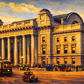 Passenger terminal, Chicago and North Western Railway in the 1920s - digital painting by Nicko Prints