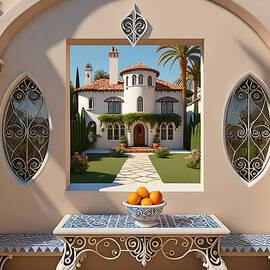 Patio With Oranges And Interdimensional Portal by Eris And AI