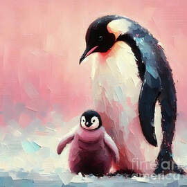 Penguin Mom and Baby by Lucia Stewart