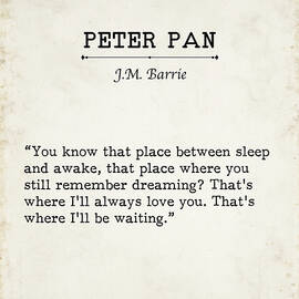 Peter Pan Quote Between Sleep and Awake JM Barrie Vintage Literary Wall Art by Book Quote Decor