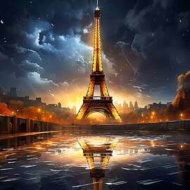 Photorealistic Image - Eiffel Tower at Night with Dramatic Lighting No 1 by Andre Petrov