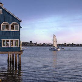Pier Cafe with Sailboat by Alison Frank