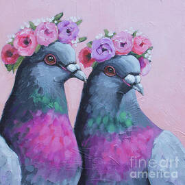 Pigeons with Floral Crowns by Lucia Stewart