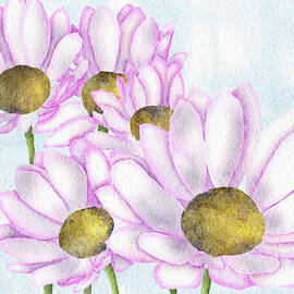 Pink Daisies Watercolor Art Print - Perfect for April Birthdays and More by Snow Iris Studio