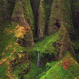Pinnacles and Waterfall - Kauai, Hawaii by Abbie Matthews