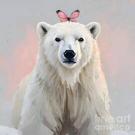 Polar Bear with Pink Butterfly by Lucia Stewart