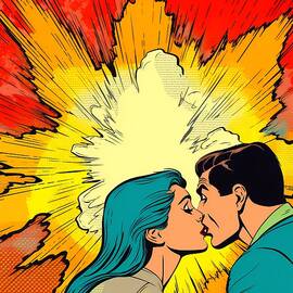 Pop art image styled like a vintage comic book panel, featuring a dramatic scene by Andre Petrov