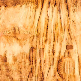 Portland and Mt Hood with wood grain by Bruce Block