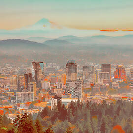 Portland Cityscape with Mt. Hood Backdrop by Bruce Block