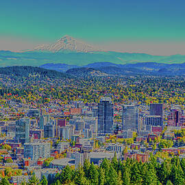 Portland Skyline with Mt. Hood in the Background by Bruce Block