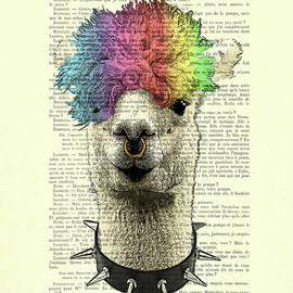 Punk rock style alpaca book page art by Madame Memento