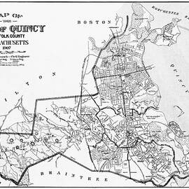 Quincy Massachusetts Antique Map 1907 Black and White  by Carol Japp