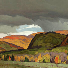 Rain clouds - Northern landscape with autumn woods by A. J. Casson by Alfred Joseph A J Casson