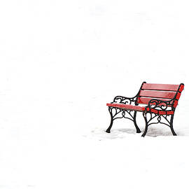 Red Bench in Snow by Richard Reeve