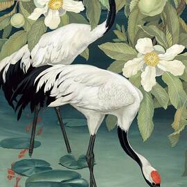 Red crowned cranes and elephant apple by Jessie Arms Botke by Jessie Arms Botke