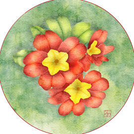 Red Primrose Blossoms by Snow Iris Studio