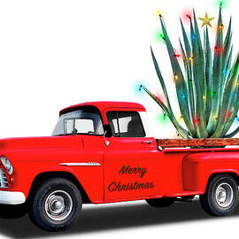 Red Truck with Agave Cactus on White by Kelley King