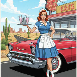 PIN-UP  オリジナルイラスト Retro Route 66 Beauty Pin-Up Poster Acrylic Print by Dale Kincaid