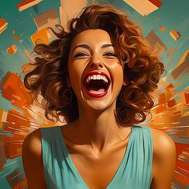 Retro-style digital painting of a person smiling cheerfully by Andre Petrov