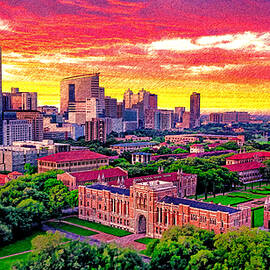 Rice University campus with the Texas Medical Center seen in the distance at sunset, in Houston by Nicko Prints