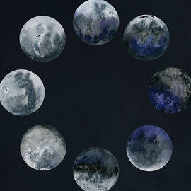 Ring of Moon Phases on Night Sky by Elizabeth Reich